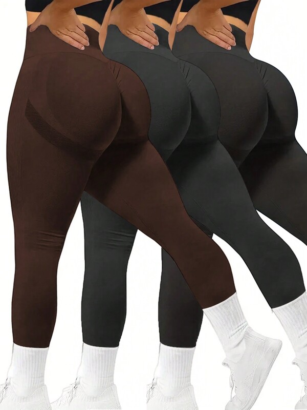 SHEIN Sport Studio Pantalones de yoga sin costuras adelgazantes para tallas grandes