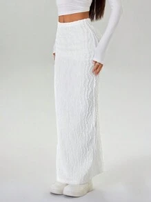SHEIN EZwear 1 件女士纯色针织中长铅笔裙，优雅合身 - 白色 - 查看 5