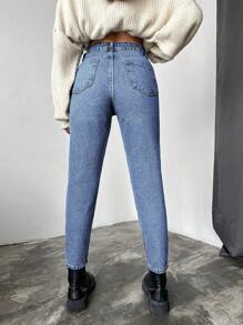 EURMUSE 100% Baumwolle slim fit Denimjeans mit schrägen Taschen - Mittele Waschung - Übersicht 2