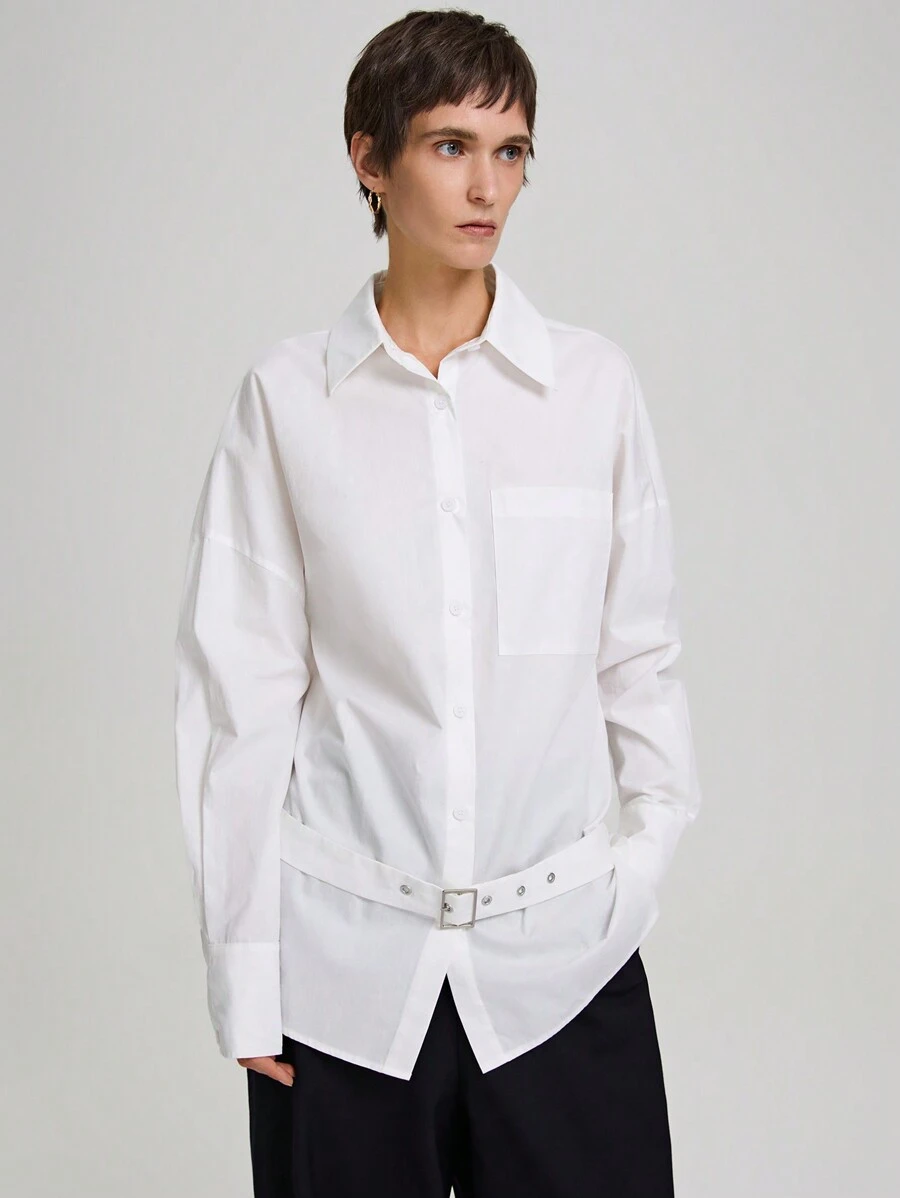 Ontre Winter Long Sleeve Blouse, Casual & Business Formal Look, Suitable For Holidays, Fall/Winter Season - White - View 1