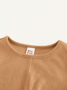 Cozy Pixies 2 Pcs/Set Baby Girl Solid Color Soft Knit Crew Neck Long Sleeve Top And Wide Leg Pants - Brown - View 11