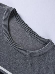 Manfinity Homme Suéter informal de manga larga con cuello redondo y rayas, tallas grandes para hombre, otoño/invierno