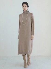 DAZY Abito maglione donna a collo alto, maniche lunghe, oversize, abiti autunnali