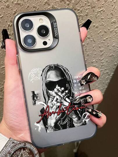 Grunge Punk 1 pieza Funda protectora de teléfono de cristal con fruta estilo IMD en color negro oscuro