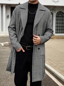 Manfinity VCAY Men's Loose Fit Lapel Collar Long Casual Overcoat, Suitable For Autumn And Winter Seasons - Black and White - View 1