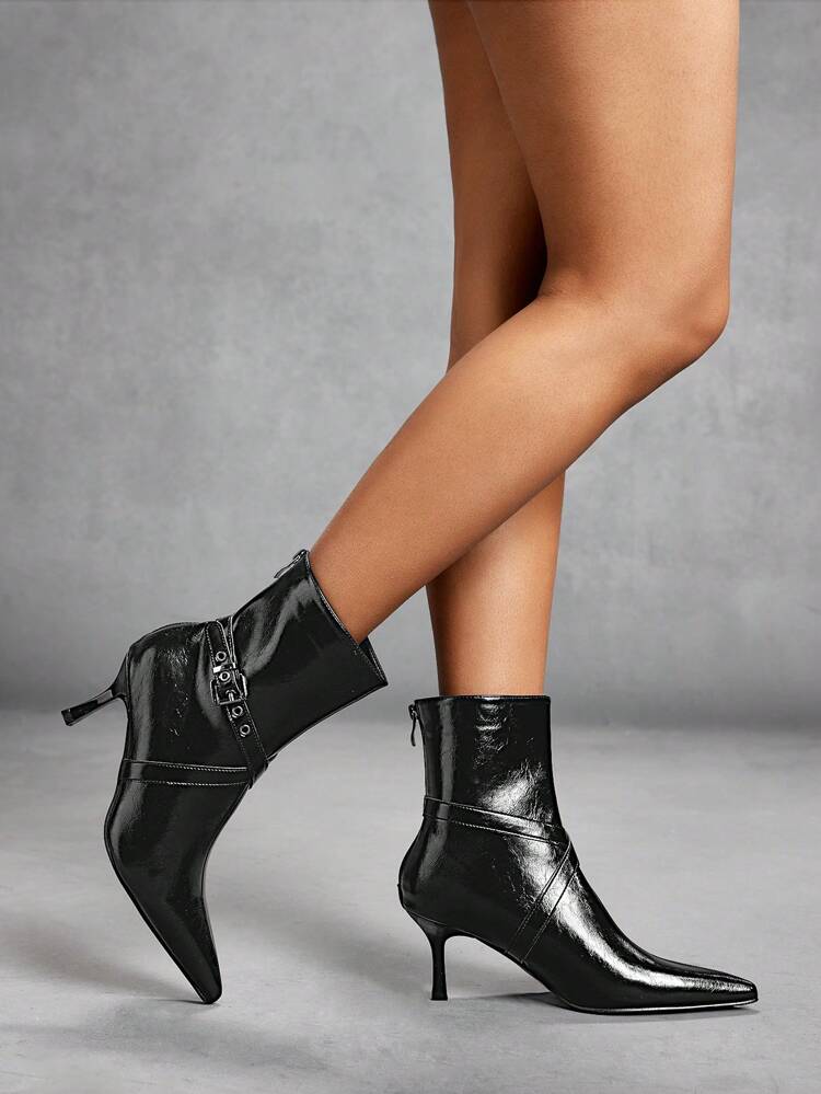 CUCCOO SZL Botines de tobillo puntiagudos con tachuelas y botas por debajo de la rodilla con tacón de aguja para mujer, de estilo unisex a la moda