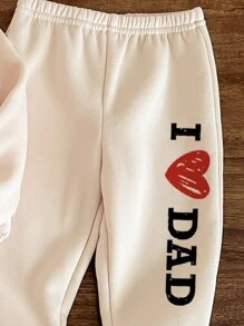 SHEIN 2 件套“我❤爱妈妈和爸爸”年轻女孩超大保暖休闲套头连帽衫，适合秋冬季 - 彩色 - 查看 5