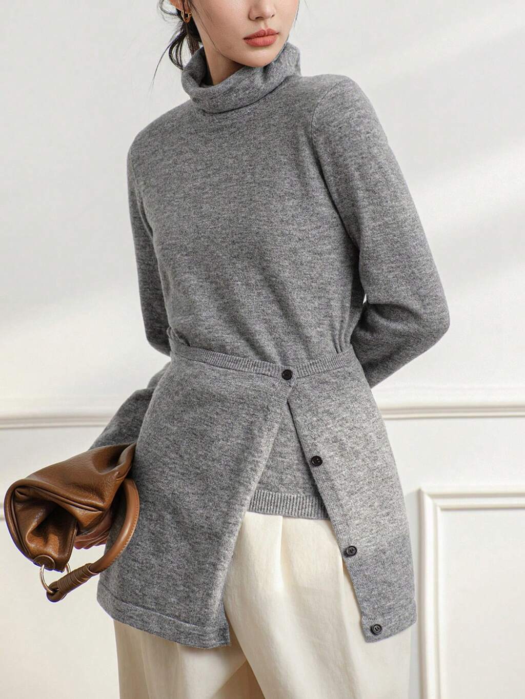 2pcs Stylish High Neck Knit Sweater Set With Detachable Top For Women,Fall Clothes Business Casual Woman Work Clothes