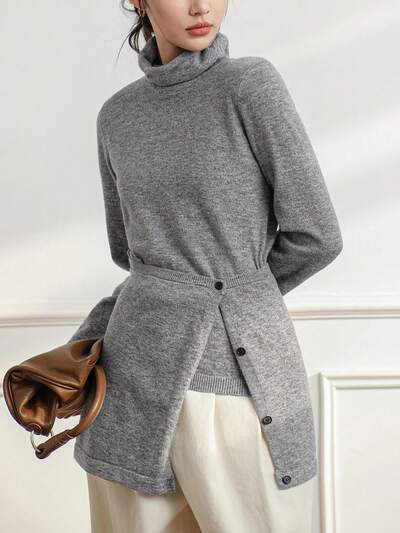 2pcs Stylish High Neck Knit Sweater Set With Detachable Top For Women,Fall Clothes Business Casual Woman Work Clothes
