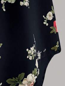 EMERY ROSE 花朵图案蝙蝠袖衬衫，短袖上衣 - 藏蓝色 - 查看 5