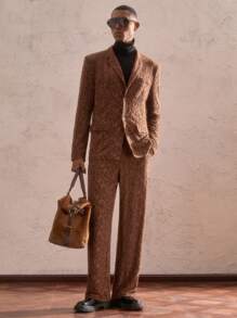 AKNOTIC Party 2pcs Men Loose Knitted Open Front Cardigan Suit Set, Suitable For Autumn/Winter, For Christmas - Coffee Brown - View 1