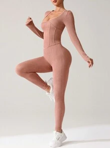 SHEIN Sport Studio Cross-Border Nieuwe modieuze strakke outdoor yoga rompers, casual rugloze bodycon slim fit yoga jumpsuit