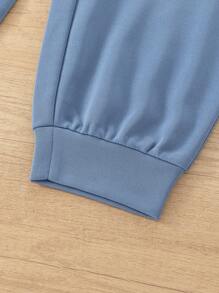 SHEIN 2 Pairs Kids/Tween Boys Extended Size Casual Graphic Print & Solid Jogger Pants - Dusty Blue - View 5