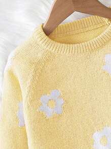 SHEIN Young Girl Cute Floral Print Crew Neck Long Sleeve Top And Long Pants Sweater Set