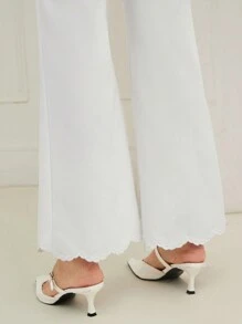 Enchnt Women's White Classy Elegant Office Autumn Pants,Solid Color Belt Loop Straight Leg Casual Embroidery Around Feet Pants For Christmas Party&Dinner - White - View 7