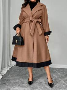 SHEIN Unity Áo khoác nữ màu sắc cỡ lớn, thanh lịch cho mùa thu/đông - Cà phê nâu - Xem 1