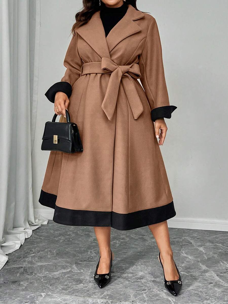 SHEIN Unity Áo khoác nữ màu sắc cỡ lớn, thanh lịch cho mùa thu/đông - Cà phê nâu - Xem 1