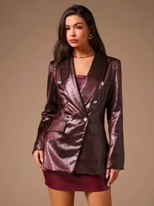 SHEIN Clasi Dames geweven, getextureerde, dubbelrijs slim fit kostuumjas, nieuw herfstontwerp