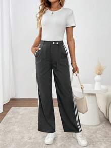 SHEIN LUNE Pantalones rectos grises para mujer, nuevos llegados para otoño e invierno - Gris - Ver 5