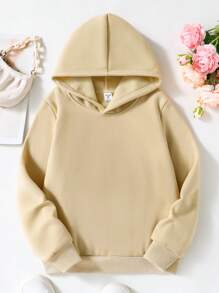 SHEIN Girls Casual Fashion Blue Butterfly Print Hooded Sweatshirt For Early Autumn, Mommy & Me Style - Champagne - View 2