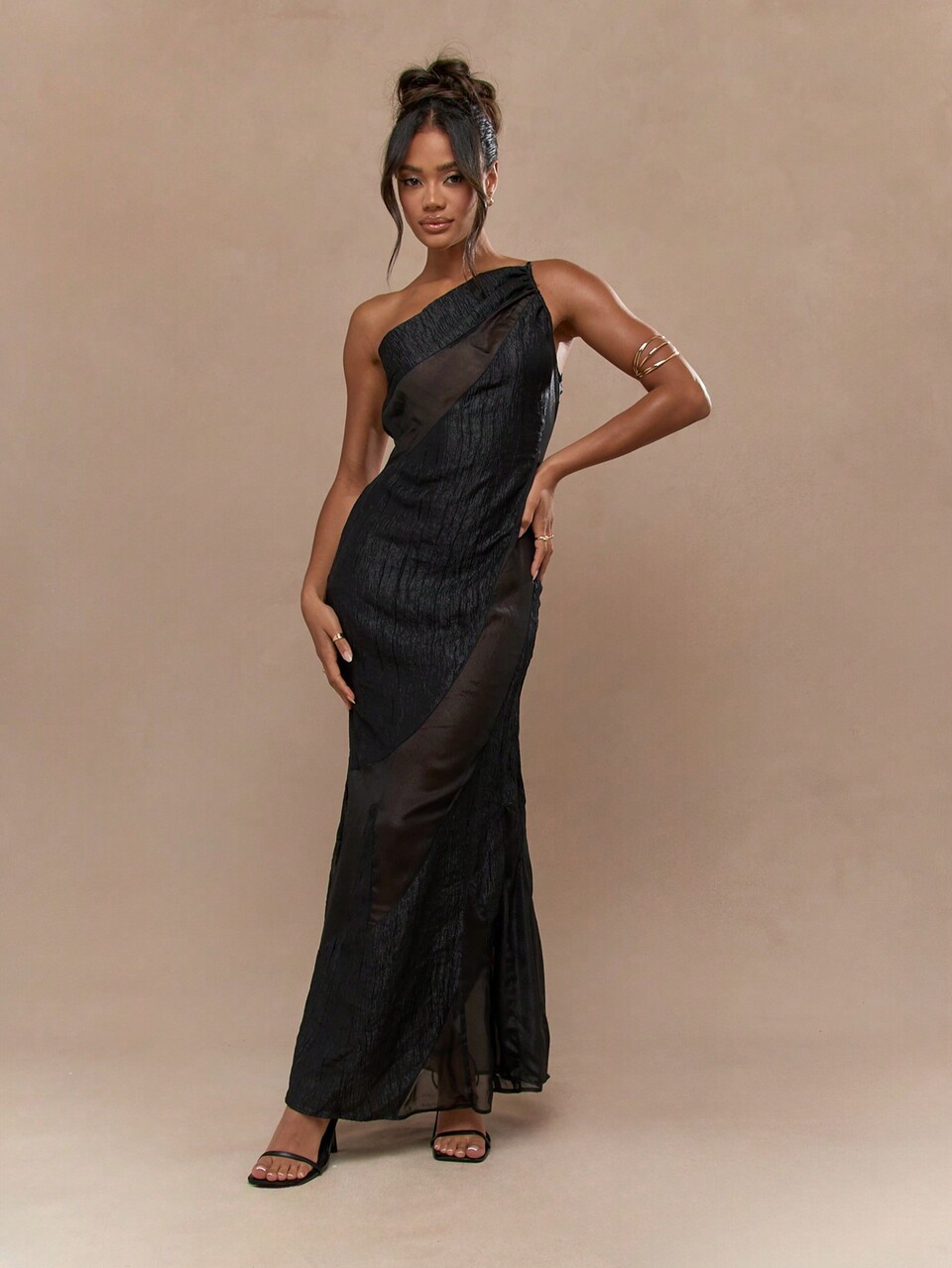 MISSGUIDED One Shoulder Mermaid Hem Sheer Mesh Maxi Dress