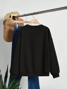 SHEIN EZwear Casual Minimalist Christmas Tree Print Round Neck Loose Women Sweatshirt, Autumn/Winter Christmas Outfit