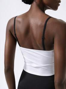 VARSITIE Contrast Black And White Stripes Women Tank Tops & Camis - White - View 2