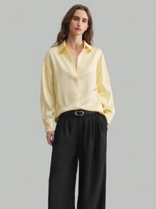 Ontre New Year Post- Women's Crew Neck Twist Back Design Cream-Yellow Business Casual Long Sleeve Shirt, Autumn/Winter Apparel