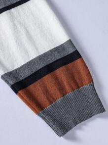 Manfinity Homme Suéter informal de manga larga con cuello redondo y rayas, tallas grandes para hombre, otoño/invierno