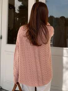 DAZY Women Crew Neck Cable Knit Pullover Sweater,Fall Women Clothes - Pink - View 5