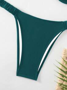 SHEIN Swim 纯色褶皱设计钢圈性感比基尼套装夏季 - 水鴨藍 - 查看 4