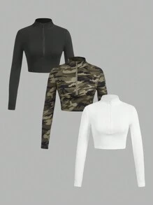 Muchica 女士前拉链长袖休闲上衣，日常穿着 - 彩色 - 查看 1