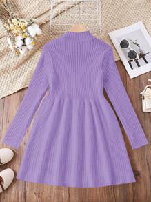 Tween Girls Fashion Casual Elegant Solid Color Knit Dress, Geschikt voor Verschillende Gelegenheden Met Franse Aristocratische En Koninklijke Stijl, Sierlijk En Verfijnd
