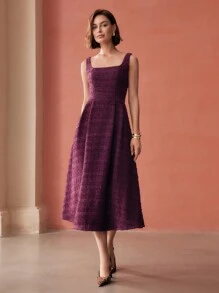 MOTF PREMIUM WOOL TWEED FITTED WAIST DRESS - Hot Pink - View 7