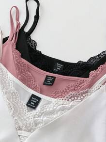 SHEIN Unity Plus Size Solid Color Lace Patchwork Simple Spaghetti Strap Camisole, Casual Everyday Wear - Dusty Pink - View 4