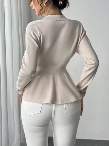 Firerie Blusa casual de manga larga con botones frontales de unicolor, para uso diario - Albaricoque - Ver 8
