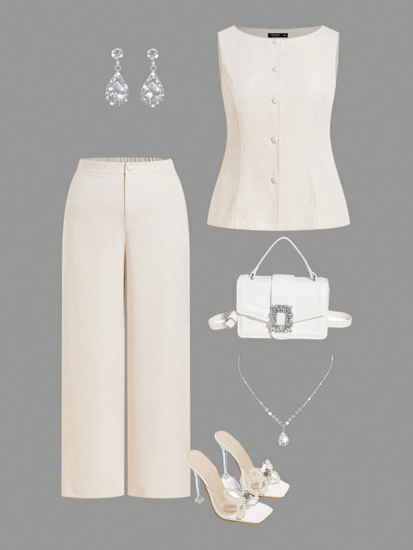 Ellevyn Set de 2 piezas para mujer de talla grande, con diseño gráfico