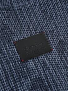 Manfinity Denimwave Solid Color Stand Collar Distressed Casual Versatile Long Sleeve Pullover Sweater