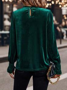 EMERY ROSE Women's Solid Color Ruffle Edge Long Sleeve Casual Top, Daily Wear Fall Cloth For Women