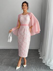 Chiquease Damen elegantes strukturiertes, skulpturales drapiertes Maxikleid, Damen-Outfit