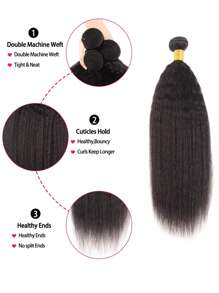 Kinky Straight Human Hair Bundles Virgin Human Hair Extensions Weave Brazilian 100% Unprocessed Bundles Human Hair - Natural Black - View 7