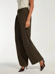 COSMINA Women's Dark Brown Pleated Design Trousers, Autumn/Winter - Coffee Brown - View 5