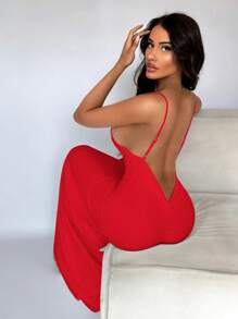 Vestido rojo con espalda abierta y cola de pez sexy para el verano - Rojo - Ver 5