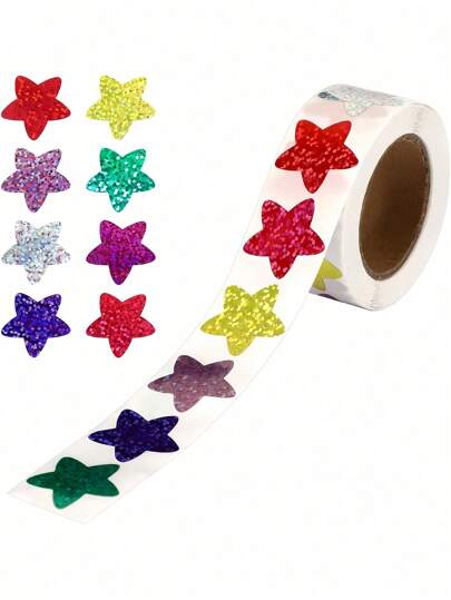 500 件卷闪光五角星贴纸 1 英寸 DIY 彩色贴纸自粘全点星形贴花适用于日记本、计划本和礼品包装批量派对用品适用于万圣节、生日、圣诞节、婚礼装饰教师奖励贴纸、课堂奖励、剪贴簿装饰 - 闪亮防水乙烯基