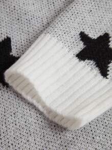 Calvaya 大码女式提花星形图案口袋连帽长袖宽松休闲套头毛衣，秋冬针织套头衫