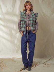 WESTFADE Plaid Cotton Bow Front Puffer Vest Top - Nashville Outfits