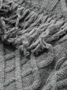 DAZY 女士露肩宽松流苏拼接毛衣，秋季可爱上衣 - 灰色 - 查看 3