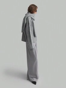 Ontre 女士灰色长袖针织毛衣配围巾领，温暖休闲，适合春季，2025 年新品系列