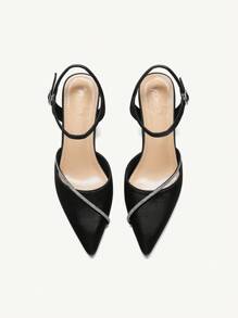 CUCCOO CHICEST Modische schwarze Pumps mit Knöchelriemen, Strass und spitzer Zehenkappe, Stilettoabsatz, geeignet für Pendeln, Dates, Partys, Urlaub und Valentinstag