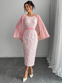 Chiquease Damen elegantes strukturiertes, skulpturales drapiertes Maxikleid, Damen-Outfit